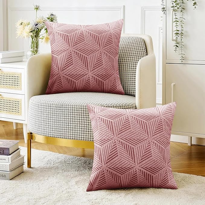 YEMYHOM Pack of 2 Throw Pillow Covers 18 x 18 Inch High Stretch Jacquard Pillowcase for Couch Sofa Living Room Home Decor, Pink