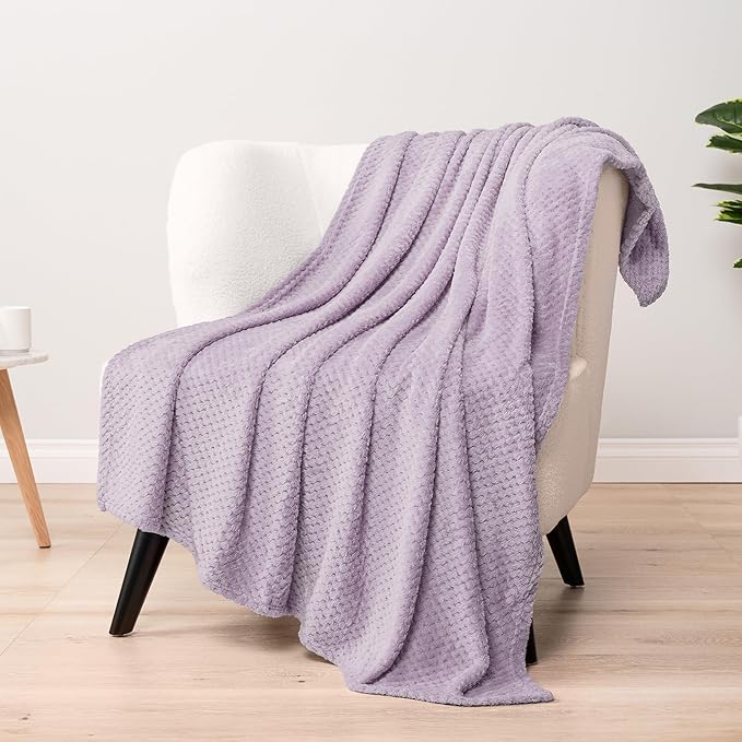 PAVILIA Lavender Purple Throw Blanket for Couch, Twin Bed, Soft Fleece Throws for Sofa Chair, Fuzzy Waffle Textured Blanket, Cozy Warm Lightweight All Season Blanket Throw, 60x80