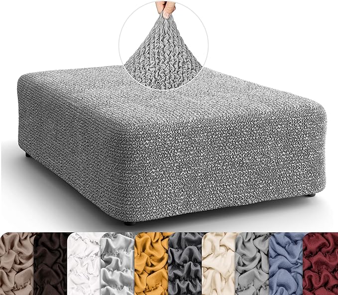 PAULATO BY GA.I.CO. Big Ottoman Cover Stool Cover Pouf Slipcover - Soft Polyester Fabric Slipcover - 1-Piece Form Fit Stretch Furniture Protector - Microfibra Collection - Ash (Ottoman)