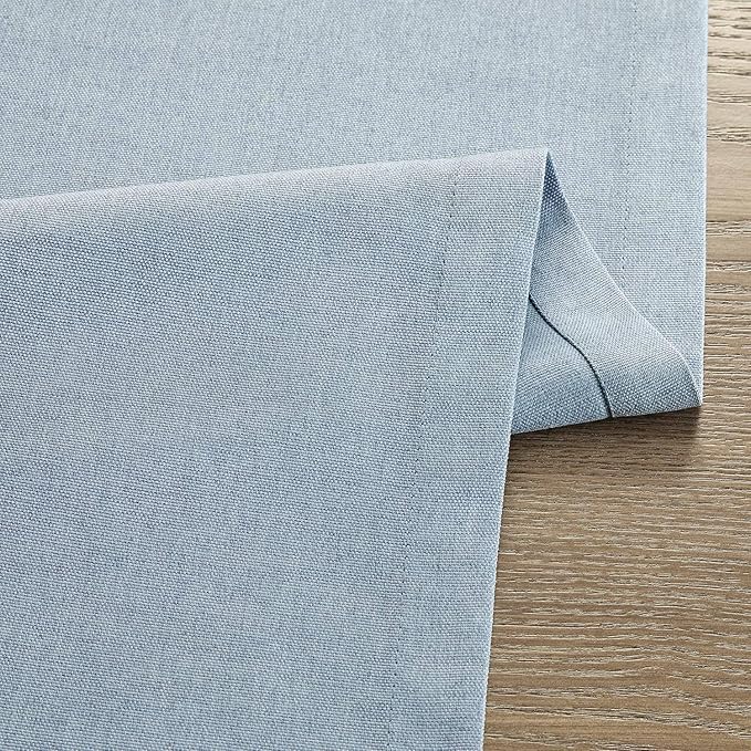 ZeeMart Basic Linen Style Table Runner, 14 x 108 Inch Blue Chambray, Rustic Farmhouse Light Dusty Blue Table Runners 108 Inches Long, Everyday Polyester Table Runner - Machine Washable & Easy Care