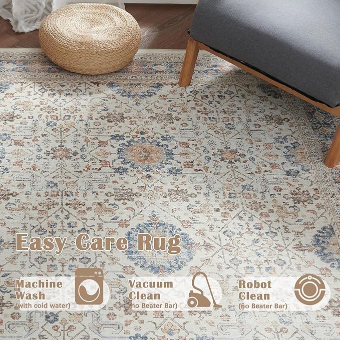 jinchan Runner Rug 3x7 Washable Hallway Rug Distressed Orange Multi Vintage Floral Runner Kitchen Floor Cover Indoor Mat Retro Entryway Living Room Bedroom Office Farmhouse