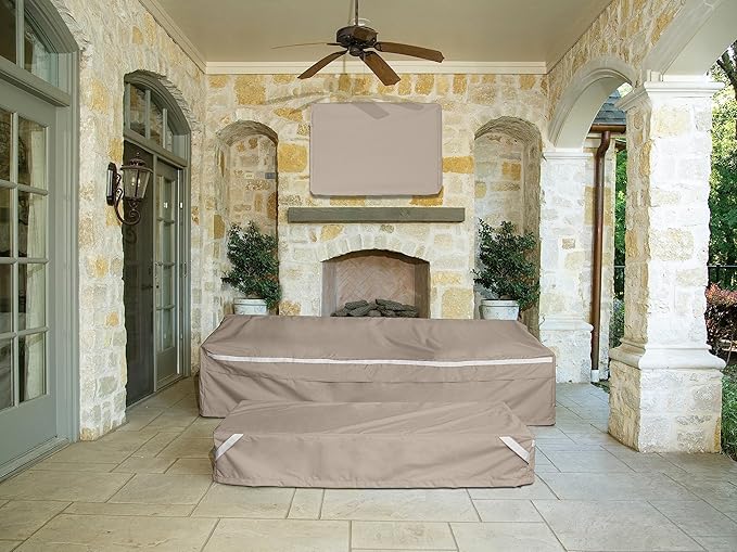 Covermates Prestige Square Ottoman Cover – Premium 900D Polyester, Waterproof, Drawcord Hem, Mesh Vents & Buckle Straps, Heavy-Duty Outdoor Patio Protection, 24W x 24D x 18H, Clay