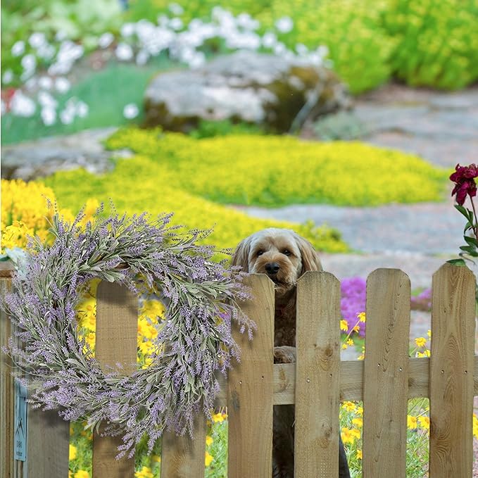 20" Summer Lavender Wreaths for Front Door Spring Wreath Door Wreaths for Spring Summer Purple Floral Wreath for Outside Wall Window Farmhouse Indoor Outdoor Party Holiday