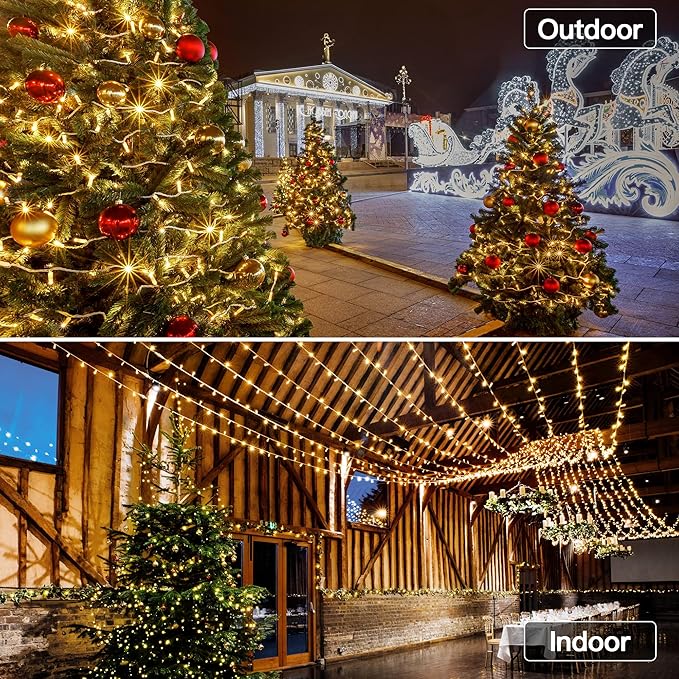 328FT 1000 LED Christmas Lights Outdoor Waterproof, Timer & Memory Function, 8 Modes Warm White String Lights Plug in Twinkle Lights for Xmas Tree Holiday Garden Party Decor