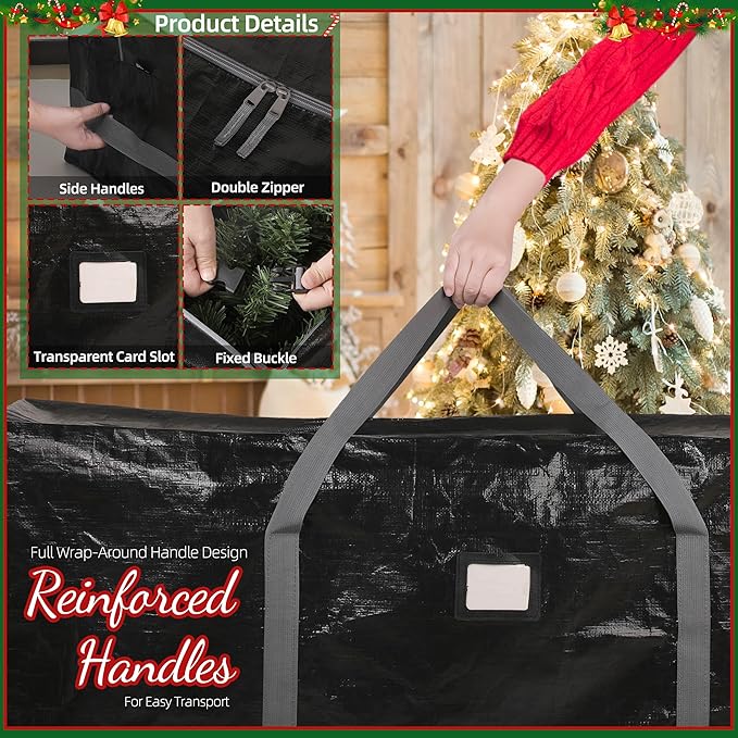 Large Christmas Tree Storage Bags Heavy Duty Tree Bags Holiday Storage Bags Protects From Moisture Or Dust,Alternative To Xmas Tree Storage Box (Black, 7.5 Ft)