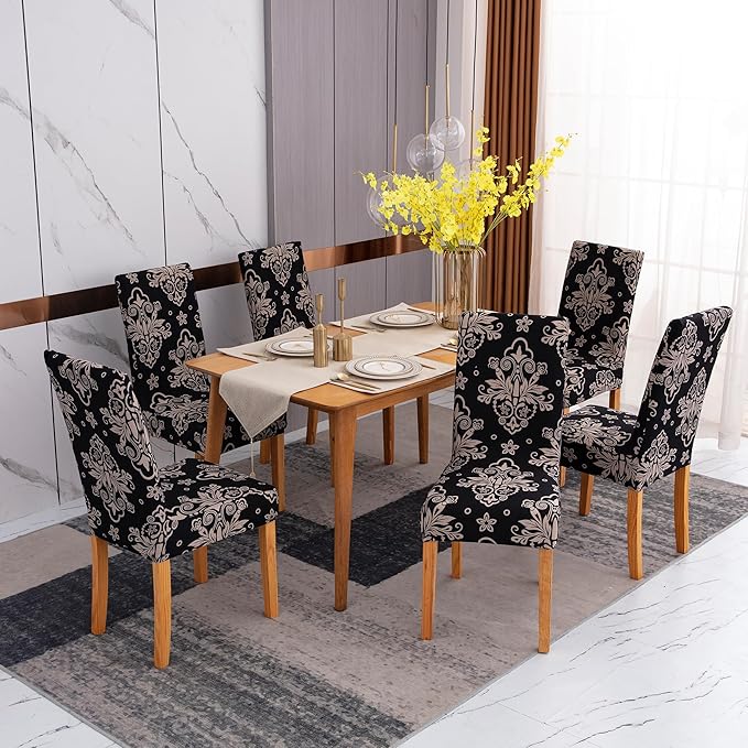 Sufdari Dining Chair Covers,Kitchen Chair Cover,Parsons Chair Slipcover,Spandex Chair Protectors for Dining Room Stretch Chairs Cover Set of 8 -Black Khaki