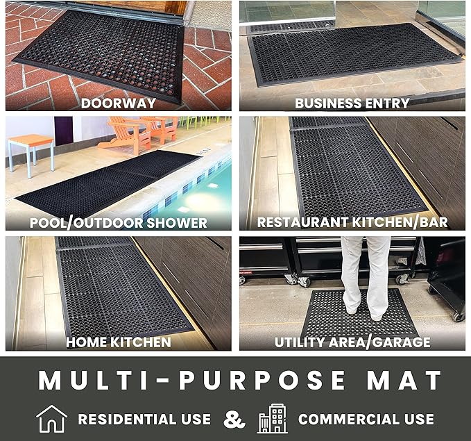 Envelor Anti Fatigue Mat Rubber Floor Mats Door Mat Non Slip Drainage Mat for Entryway, Kitchen, Restaurant, Garage, Heavy Duty Use Doormat, Commercial Floor Mat Industrial 24 x 36 Inches