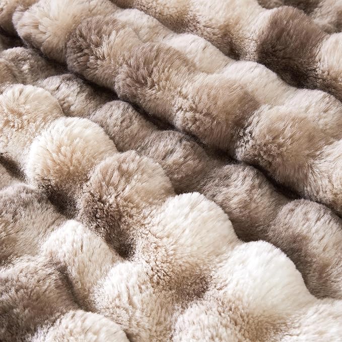 50x60 Inches Ultra-Soft Fuzzy Faux Fur Plush Throw Blanket - Thick, Warm Sherpa for Couch, Sofa, Bedroom, Camping - Decorative Blanket for Cozy Warmth, Bubble Brown Tie Dye