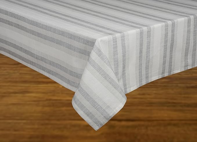 Urban Villa Tablecloth Curtis Stripes Table Cloth Tabletop Cover Kitchen Dining Tablecloth 100% Cotton Great Parties Wedding Holiday Rectangle 60X84 Inches 6-8 Seats Table Cloth - Ivory Stripes