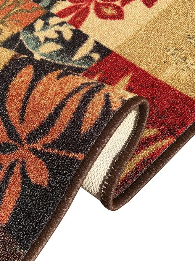 Custom Size Brown Floral Boxes Rubber Backed Non-Slip Hallway Stair Runner Rug Carpet 22 inch Wide Choose Your Length 22in X 13ft