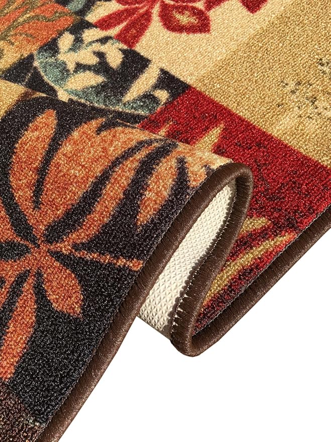 Custom Size Brown Floral Boxes Rubber Backed Non-Slip Hallway Stair Runner Rug Carpet 31 inch Wide Choose Your Length 31in X 11ft