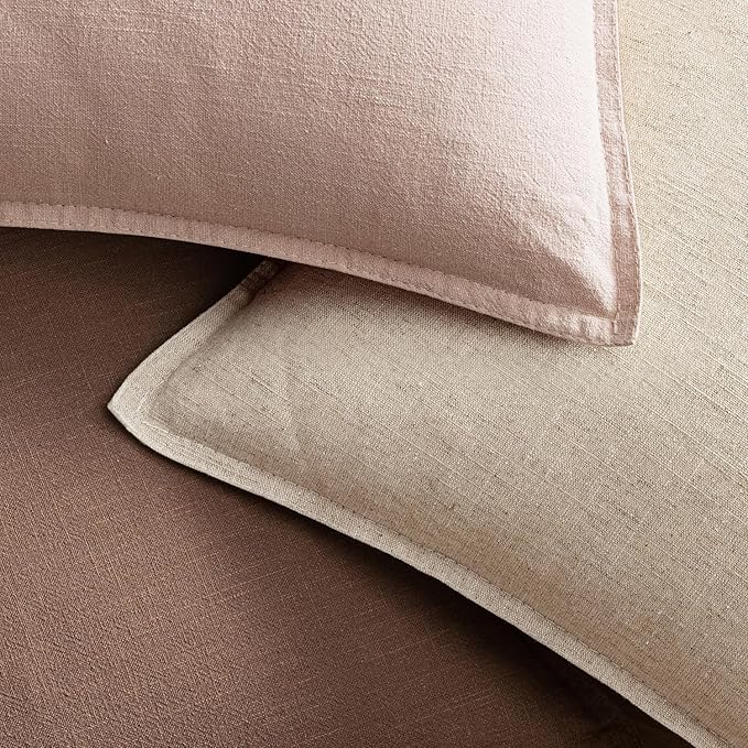 EMEMA Throw Pillow Covers Decorative Linen Pillow Covers 18x18 Inch Pink Boho Farmhouse Neutral Couch Throw Pillows for Bed Pack of 2 Accent Pillowcase Modern Sofa Cushion Livingroom Home