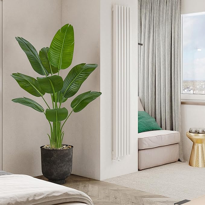 Artificial Bird of Paradise Plant 5FT Fake Palm Tree Feaux Plants in White Pot Artificial Tree Fake Plant for Indoor Outdoor Modern Decoration for Home Living Room Office
