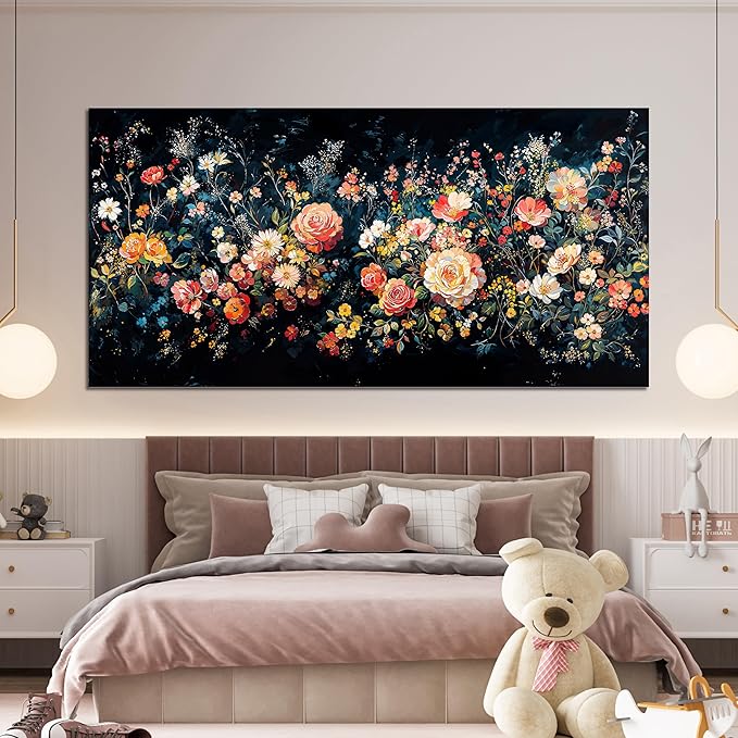Canvas Wall Art Decor Large Canvas Art Wall Decor Vintage Green Wall Art Large Wall Pictures for Living Room Artwork for Walls Colorful Flower Wall Art Prints Bedroom Office Wall Art Decor 29" X 58"
