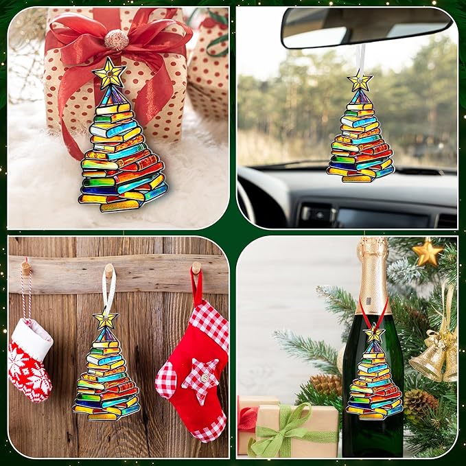 FLAGWIX Christmas Book Lovers Gifts for Women Men - Metal Christmas Ornaments 2025 for Tree Decorations - Reading Nerd Librarian Bookish Gifts for Book Lovers, Bookworm Gift for Friend Family