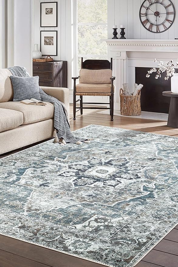 Keen Home Design 5x7 Rug - Machine Washable Area Rug with Non-Slip Backing, Ideal for Living Room, Dining Room, Bedroom - Vintage, Easy Clean, Durable, Low Pile - (5' x 7')