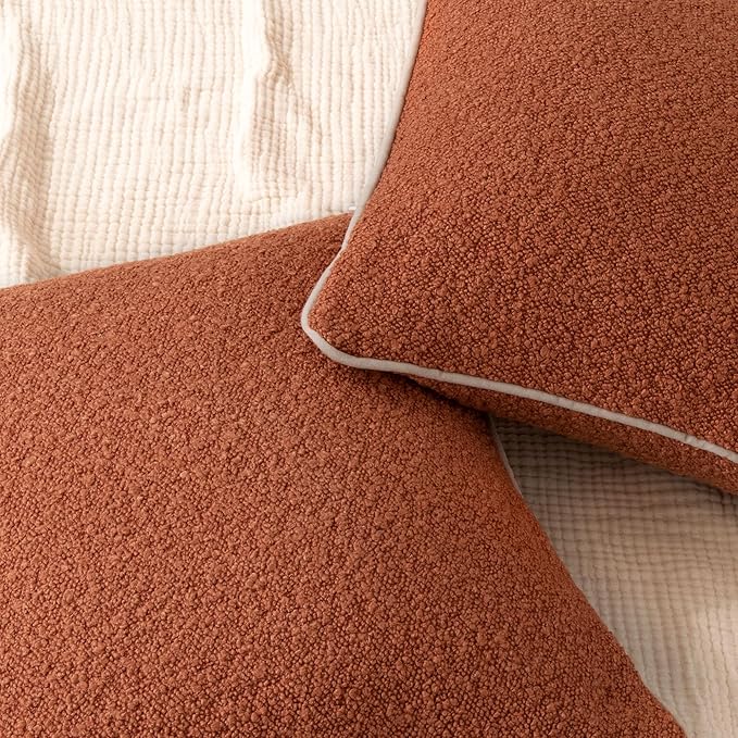 Amazon Basics Boucle Throw Pillow Covers for Couch, Living Room, Home Decor with Hidden Zipper, Brown, 22×22in, Pack of 2