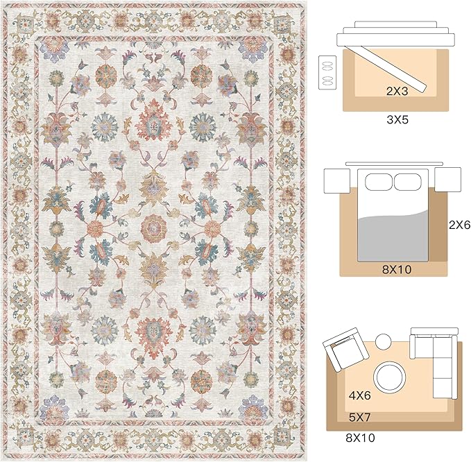 Tangsoo Runner Rug Hallway 2x6 Washable Carpet Runner Boho Vintage Floral Distressed Print Non Slip Soft Low-Pile Indoor Rug for Kitchen, Entryway, Bedroom, Laundry, Hallway Runner