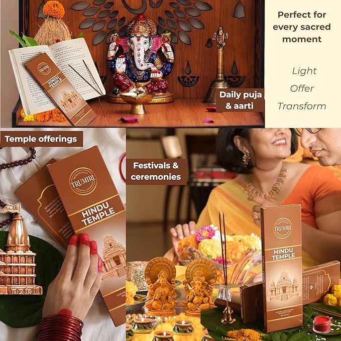 Hindu Temple Incense Sticks - Pack of 100 Insence-Sticks - Made with Natural Non Toxic Raw Ingredients - Sacred Insence Indian Spiritual Agarbatti Insense