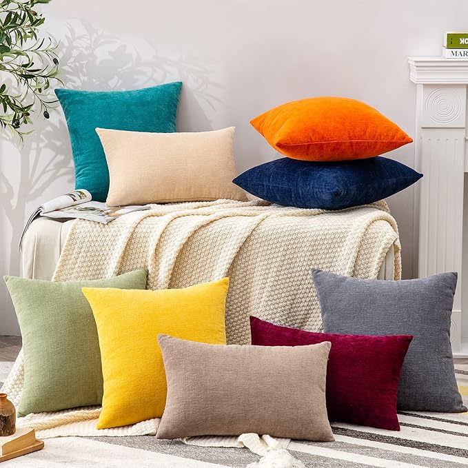 GAWAMAY Decorative Throw Pillow Covers 16x16 Inch Set of 2, Super Soft Chenille Square Pillows Farmhouse Fall Pillowcase for Living Room Bedroom Sofa Couch Cushion Cover Grey 40x40cm (No Insert)