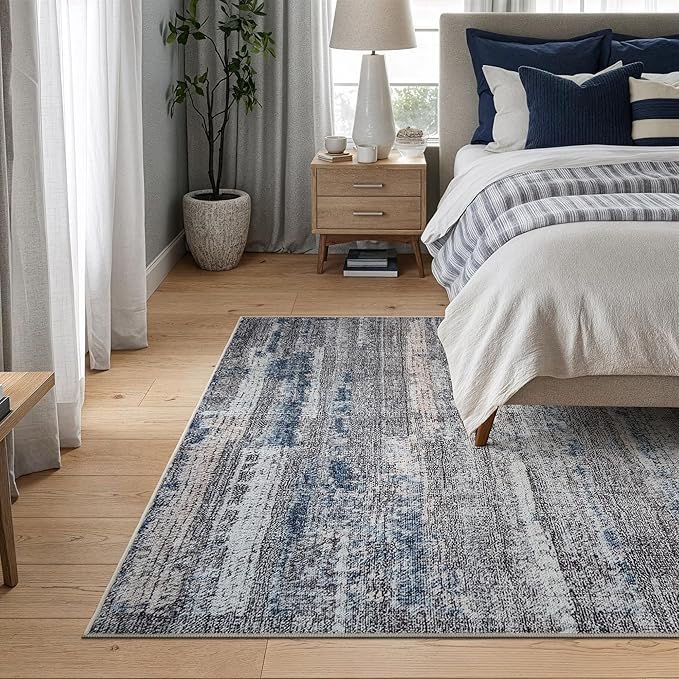 Bloom Rugs Washable Non-Slip 4' x 6' Rug - Gray/Blue/Blush Modern Abstract Area Rug for Living Room, Bedroom, Dining Room, and Kitchen - Exact Size: 4' x 6'