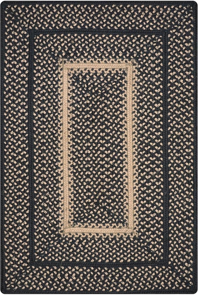 Manchester Black Braided Area Rug, Jute, 4x6' Rectangle - Perfect Country Primitive Decor for Entryway, Bedroom, Everywhere