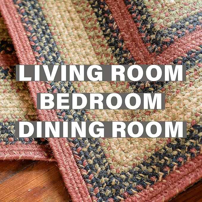 Homespice Highland Jute Braided Area Rugs 5x8' - Multicolor Dining Room Rugs for Under Table for Country Decor