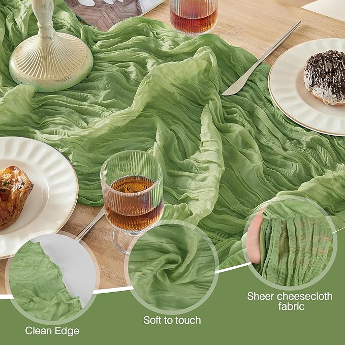 6 Pack Sage Green St.Patrick's Day Cheesecloth Table Runners 120 Inch Boho Rustic Gauze 10 FT Cheese Cloths Table Decorations for Spring Summer Birthday Party Baby Shower Wedding Holiday Home Decor