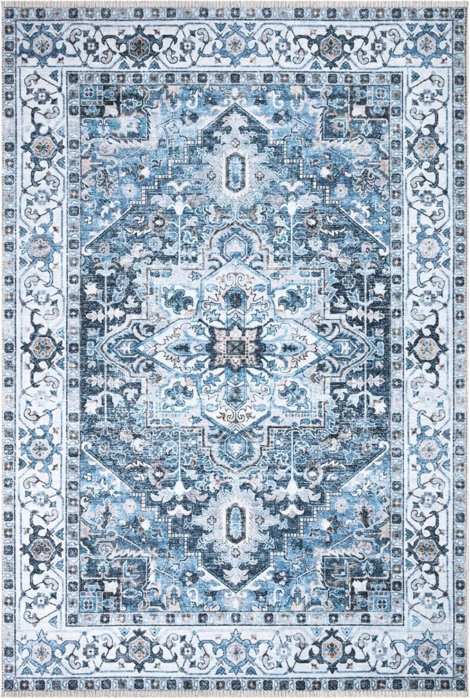 Bloom Rugs Washable Non-Slip 2x3 Rug - Navy Blue Traditional Oriental Area Rug for Living Room, Bedroom, Dining Room, and Kitchen - Exact Size: 2' x 3'