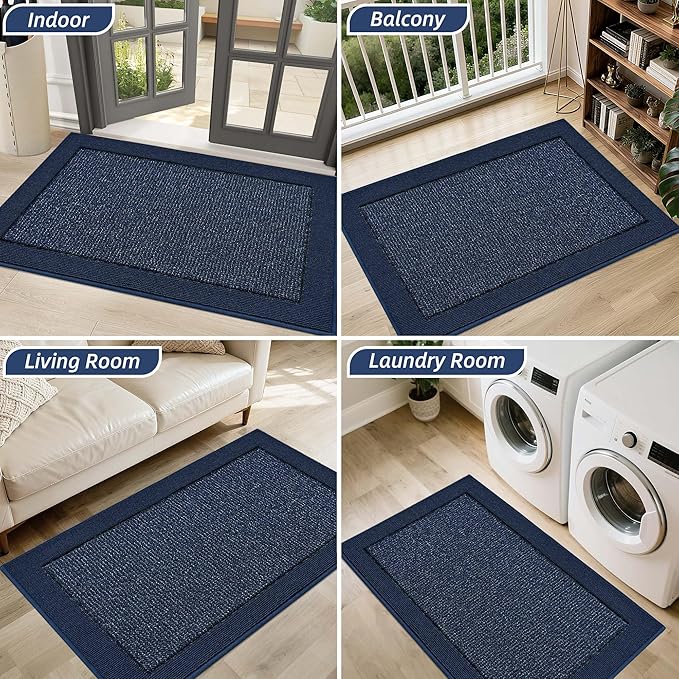 BEQHAUSE Indoor Door Mat 32" x 48", Dirt Trapper Door Mats Non-Slip Entryway Rugs Washable, Resist Dirt Absorbent Welcome Mat, Low Profile Floor Mats for Front Back Door and Entryway, Blue