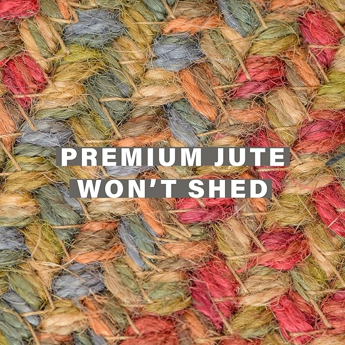 Azalea Oval Braided Rugs 20x30 - Vibrant Multicolored Rug for Kitchen & Entryways, Durable and Low Maintenance No-Shed Jute