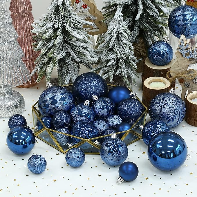 20ct Navy Blue Christmas Ball Ornaments Shatterproof Plastic Christmas Tree Decorations for Xmas Party Home Office Holiday Decor -Large Size (3.15", 80mm)