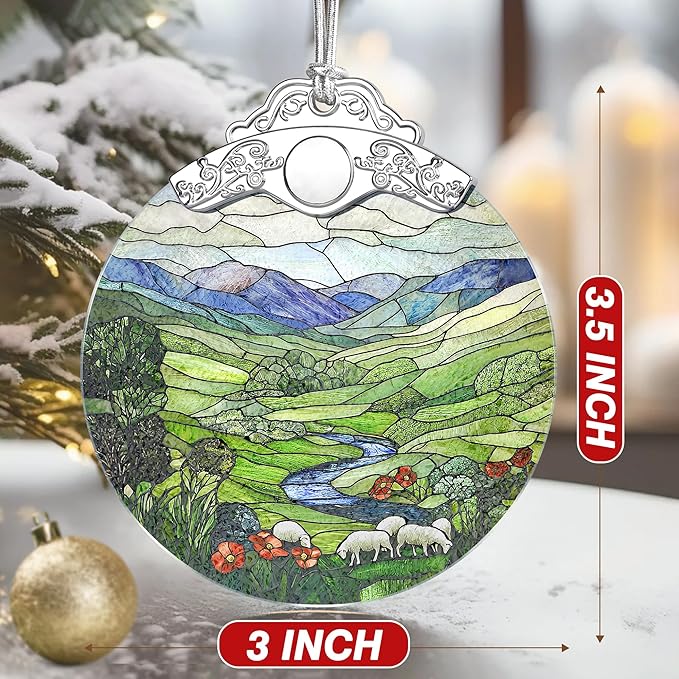 Green Irish Hills Ornament – Christmas Decoration & Christmas Ornament; Stained Glass Holiday Decoration (Holiday Present, Bauble Present, Gift Idea, Gift Exchange) | Heirloom Keepsakes