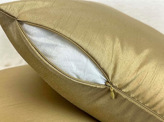 Aiking Home Collection 26x26 Inches Faux Silk Square European Shams, Zipper Closure, Brass (Set of 2)