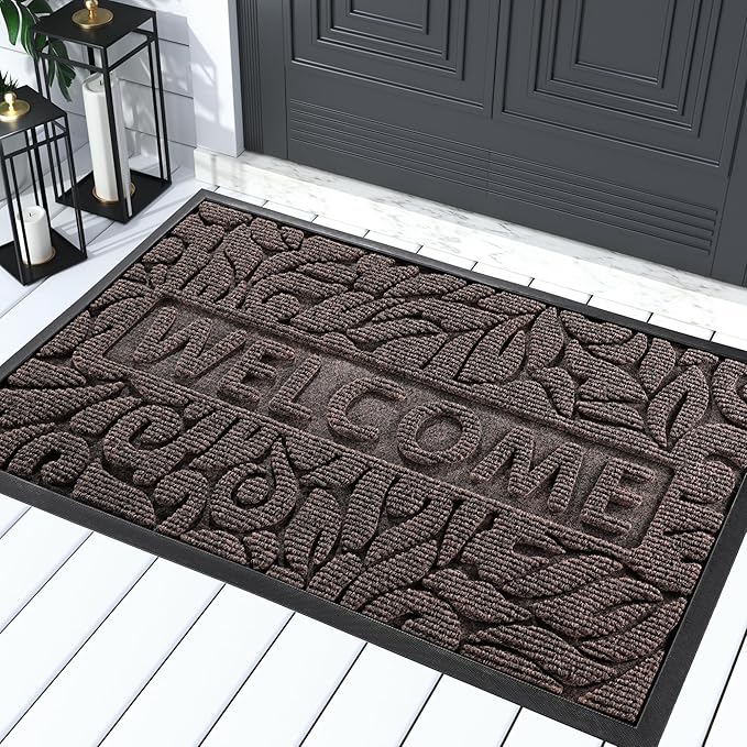 Yimobra Large Welcome Mat 36x24, Waterproof Non-Slip Outdoor Mats for Front Door Outside Entrance, Low-Profile Entryway Mat Indoor for Garage Patio, Brown