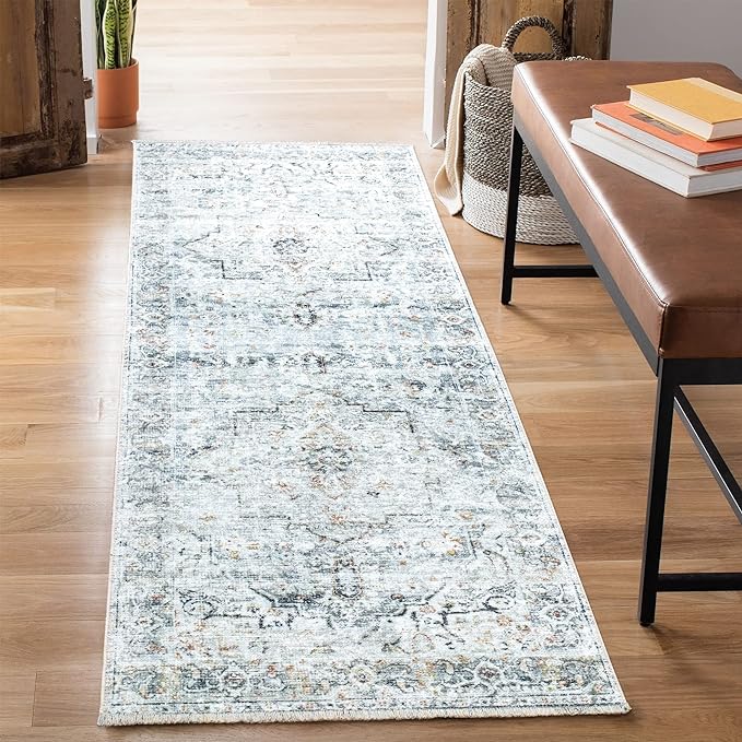 Bloom Rugs Caria Washable Non-Slip 7 ft Runner - Ivory/Gray/Caramel Traditional Runner for Entryway, Hallway, Bathroom, and Kitchen - Exact Size: 2'6" x 7'