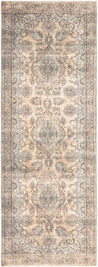 Keen Home Design 2x12 Rug - Machine Washable Runner Rug with Non-Slip Backing, Ideal for Hallway, Entryway, Kitchen, Laundry Room - Vintage, Easy Clean, Durable, Low Pile - (2'6" x 12')