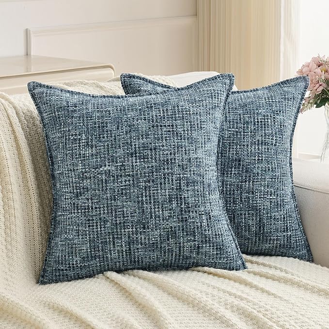 FUTEI Navy Decorative Throw Pillow Covers 20x20 Inch Set of 3,Soft Chenille Tweed Textured Cushion Case,Modern Home Decor for Couch Bed Living Room