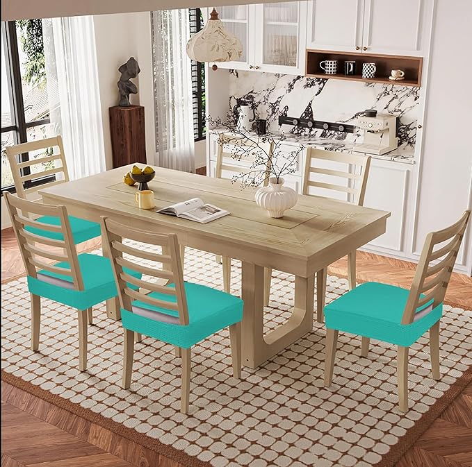 Smiry Waterproof Seat Covers for Dining Room Chairs Set of 2, Stretch Jacquard Removable Washable Chair Seat Slipcovers Protector, No Rear Covers, Teal
