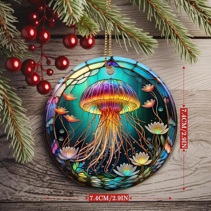 Colorful Ceramic Jellyfish Christmas Ornament, Jellyfish Ornaments for Christmas Tree, Holiday Decorations, Christmas Decor, Gifts for Jellyfish Lovers, Christmas Ornament Gift Ideas