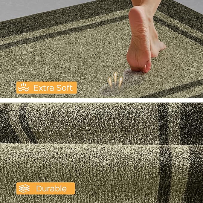 Kitchen Rugs Set (24" x 36"+24" x 60"), Non-Slip Machine Washable Kitchen Runner Rugs, Absorbent Comfort Standing Mats for Kitchen, Laundry and Hallway, Rolled Packaging, Budding Green & Sage Green