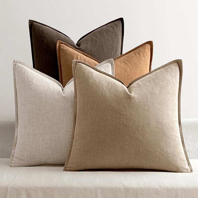 MIULEE Neutral Brown Linen Pillow Covers Pack of 4 Decorative Natural Solid Fall Throw Pillow Covers Soft Accent Boho Farmhouse Couch Pillowcases Modern Home Decor for Living Room Bed Sofa 20x20 Inch