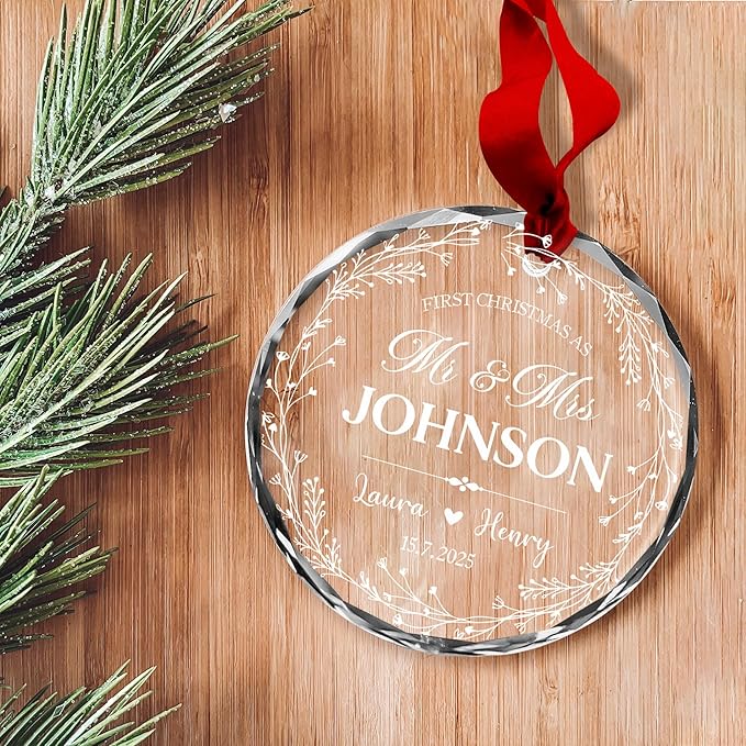 First Christmas Married Ornament 2025 Custom Photo Name Date - Mr and Mrs Personalized Wedding Ornament Gift for Newlyweds