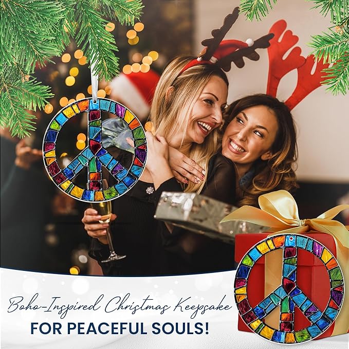 AVERXO Peace Ornament Christmas Decorations - Acrylic Boho Christmas Ornaments 2025 - Peace Sign Ornament for Boho Home Decor, Hippie Gifts for Women, Positive Energy Gifts for Mom Grandma Sister