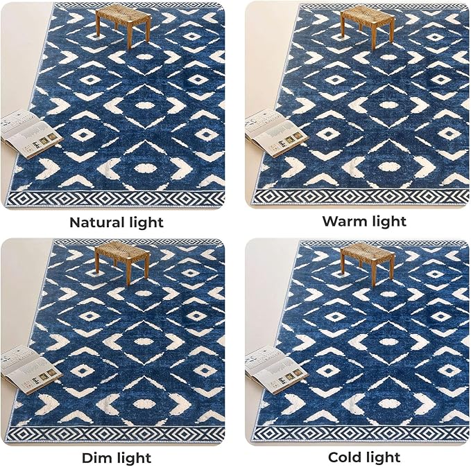 KILOCOCO Hallway Runner Rug 2'x8' Runners for Hallways Soft Washable Runner Rugs Non Slip Printed Low-Pile Runners for Bedroom Kitchen Living Room Laundry Room Boho Rugs, Blue
