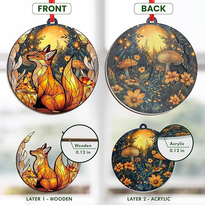GEEMBI Christmas Fox Gifts for Women Men - Suncatcher Christmas Ornaments 2025 for Tree Decorations - Fox Ornaments, Foxes Ornament, Animal Lovers Gifts for Friends, Animal Xmas Decorations