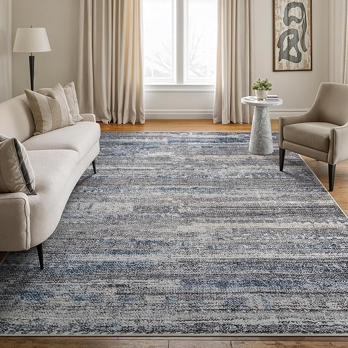 Bloom Rugs Washable Non-Slip 9' x 12' Rug - Gray/Blue/Blush Modern Abstract Area Rug for Living Room, Bedroom, Dining Room, and Kitchen - Exact Size: 9' x 12'