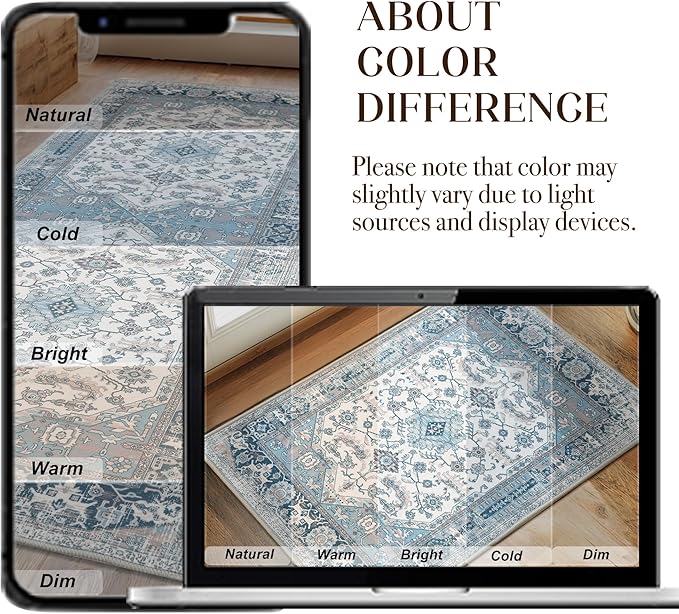 XWZO Runner Rug 2x6ft, Washable Hallway Runner with Non-Slip Backing, Vintage Spill Stain Resistant Floor Mat for Entryway Corridor Bedroom Kitchen, Soft Low-Pile Area Carpet, Blue