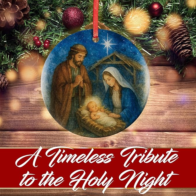 Holy Family Nativity Scene Acrylic Ornament - Catholic & Christian Christmas Decor - Star of Bethlehem, Religious Decorative Hanging Ornaments for Tree