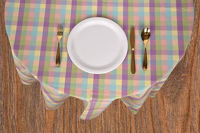 Urban Villa Easter Tablecloth Buffalo Check Table Cloth Tabletop Cover Kitchen Dining Tablecloth 100% Cotton Great Parties Wedding Holiday Dinner Easter Color Round 70 Inches 4-6 Seats Table Cloth